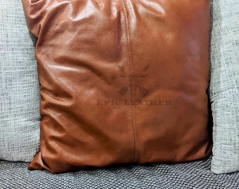Funda de cojín lumbar de cuero marrón: Cojín de sofá moderno (30 x 50 cm)