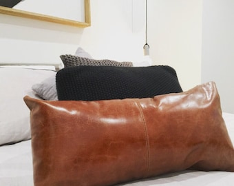 Epic Brown Leather Lumbar Pillow Cover Leather Decorative Throw Pillow Rectangular Sofa Couch Cushion Covers Modern Pillow Cover