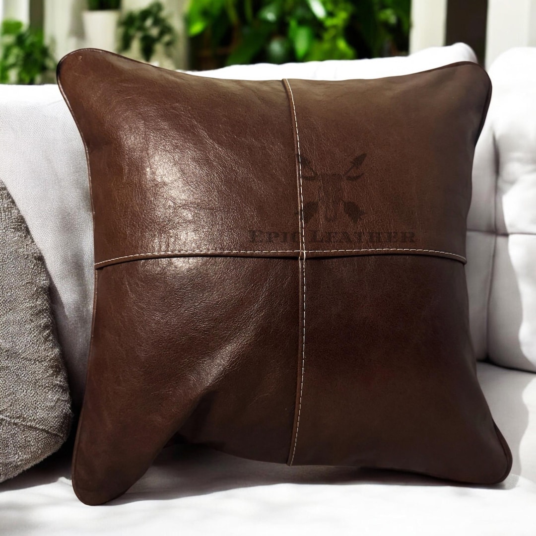Brown Leather Throw Pillow