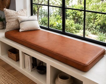 Custom Leather Bench Cushion, Genuine Leather Window Seat Pad, Made to Size