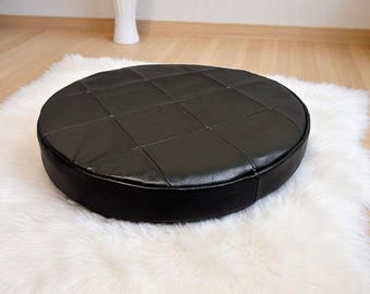 Round Full Grain Leather Chair Pad: Custom Seat Cushion