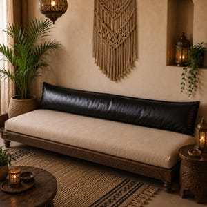 Cojín lumbar largo de cuero negro, cojín para banco, almohada para respaldo, almohada cilíndrica para asiento de ventana, decoración moderna de estilo rústico, 30 x 122 cm (INSERCIÓN OPCIONAL).