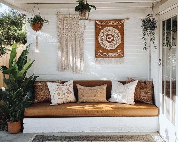 Featured listing image: Custom genuine leather replacement cushion covers. window cushion cover, Ideal for benches, mid-century chairs, Leather Bench Cushion