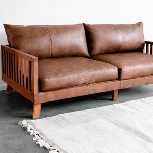 Custom Leather Sofa Cushion Covers – Buffalo Leather Seat & Back Pads – Tan Brown – Insert Optional