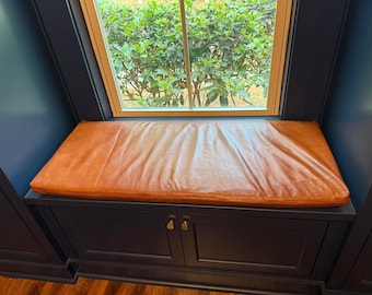 Custom Leather Bench Cushion Cover: Mid-Century Chair Replacement, insert optional