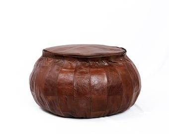 Handmade Buffalo Leather Pouf Ottoman: Light Tan Coffee Table Foot Stool, insert optional