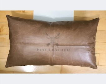 Epic Brown Leather Lumbar Pillow Cover Leather Decorative Throw Pillow Rectangular Sofa Couch Cushion Covers Modern Pillow Cover
