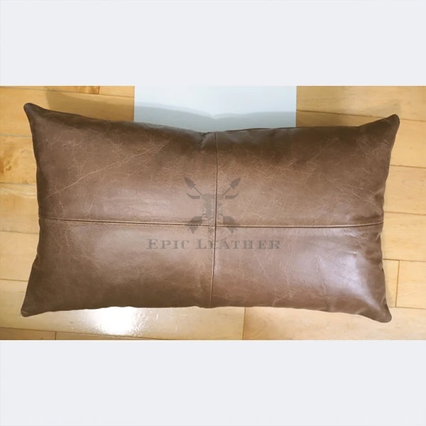 Housse de coussin lombaire en cuir marron épique, coussin décoratif en cuir, housse de coussin rectangulaire pour canapé, housse de coussin moderne