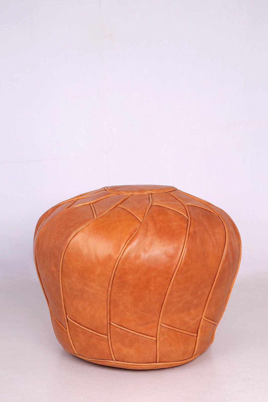 Handmade Tan Leather Pouf Ottoman: Moroccan Sunburst Design, Optional ...