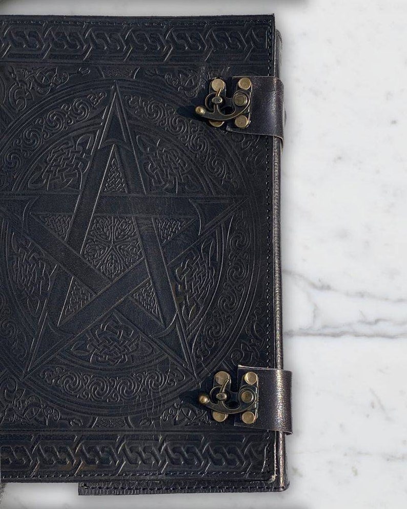 1000 pages large Black Pentagram Embossed Leather Journal Writing Leather notebook leather grimoire book Handmade Leather Journal gift image 5