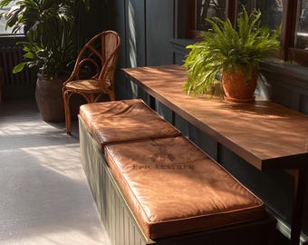 Custom Buffalo Leather Bench Cushion Cover, Handmade Window Seat Pad, Insert Optional