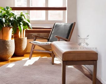 Custom Leather Bench Cushion Cover: Mid-Century Modern Replacement