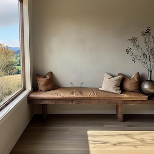 Custom genuine leather replacement cushion cover. window cushion cover, Ideal for benches, mid-century chairs, Leather Bench Cushion