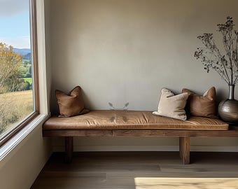 Custom Leather Bench Cushion Cover: Genuine Buffalo Leather