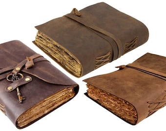 240 Pages pack of 3 Thick Journal | buffalo leather journal | Handcrafted Journal - Deckle Edge Vintage Paper - Book of Shadows Journal