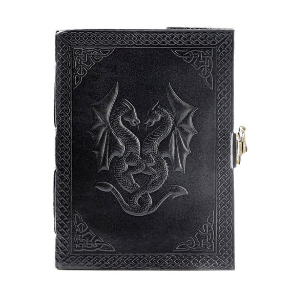 Handmade Leather Journal DOUBLE DRAGON Notebook Writing Lock Bound Diary Book