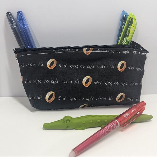 Reversible Pencil Case Makeup Bag LOTR Case Only Ring Pencil Box Big Eye Tower Pencil Pouch Dwarfs Elves Wizards Geeky Fantasy Print