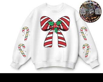 Candy Cane Bow Christmas Sweatshirt