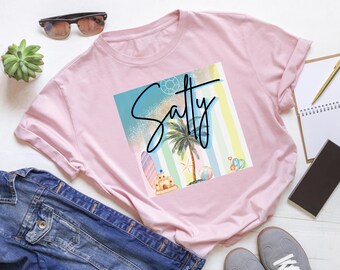 Salty Beach Graphic Tee | Summer Vacation Shirt | Tropical Palm Tree T-Shirt | Beachy Women’s Tee