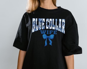 camiseta de esposa de cuello azul