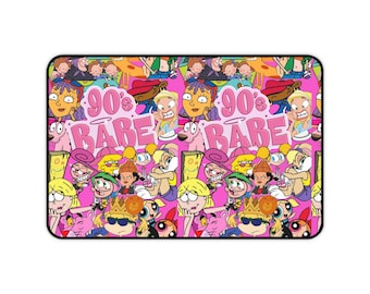 90s Cartoon Collage Desk Mat | Retro Nickelodeon Kids Pattern Mousepad