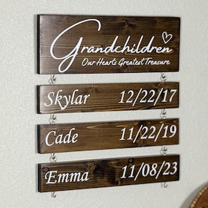 Mother&#39;s Day Gift For Grandma, Custom Grandparent Sign with Grandkids Names & Birthdates, Grandchildren Our Hearts Greatest Treasure