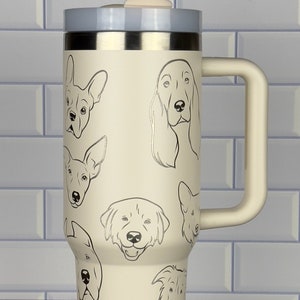 Custom Laser Engraved 40oz Dog Breed Tumbler - Perfect for Dog Lovers and Veterinarians. 40oz Stanley and Dupe Options available.