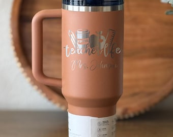 Custom Teacher Stanley ProTour – 30oz or 40oz Custom Engraved Cup – Personalized Gift for Teachers with Name and Supplies Design
