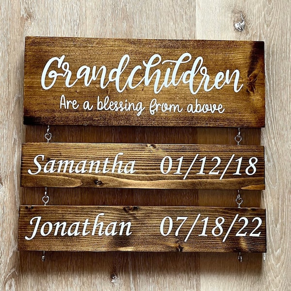 Custom Grandparent Sign with Grandkids Names & Birthdates, Grandchildren are a Blessing from Above Wood Sign, Gift For Grandma