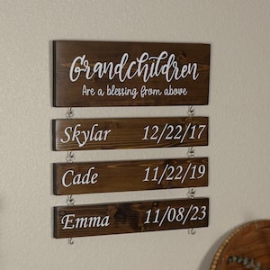 Mothers Day Gift For Mom Or Grandma - Custom Family Name Sign with Birthdates - Gift for Grandparents - Wooden Wall Hanging