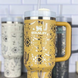 40oz Stanley Quencher Tumbler Western Aztec Design, Laser Engraved Gift for Her Stanley TikTok Cup, Mothers Day Gift