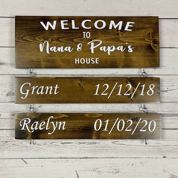 Personalized Grandparents Sign with Grandchildren Names and Birthdates, Welcome to Nana and Papa’s House, Mother's day Gift For Grandma