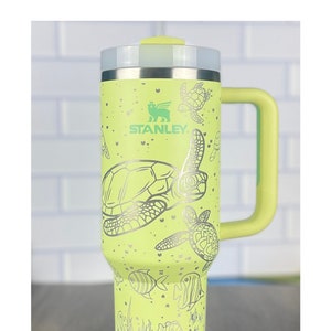 40oz Stanley Quencher Tumbler Under The Sea 360 Wrap Design, Sea Turtle Laser Engraved Gift for Her Stanley TikTok Cup