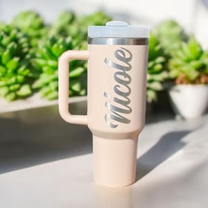 Personalized 40oz Tumbler With Handle, Laser Engraved, Customized With The Name, Gift For Her, Teacher Appreciation Gift, Christmas Gift