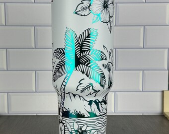 Laser Engraved Hibiscus Tumbler, Tropical Hawaii Cup, 40oz - Etsy