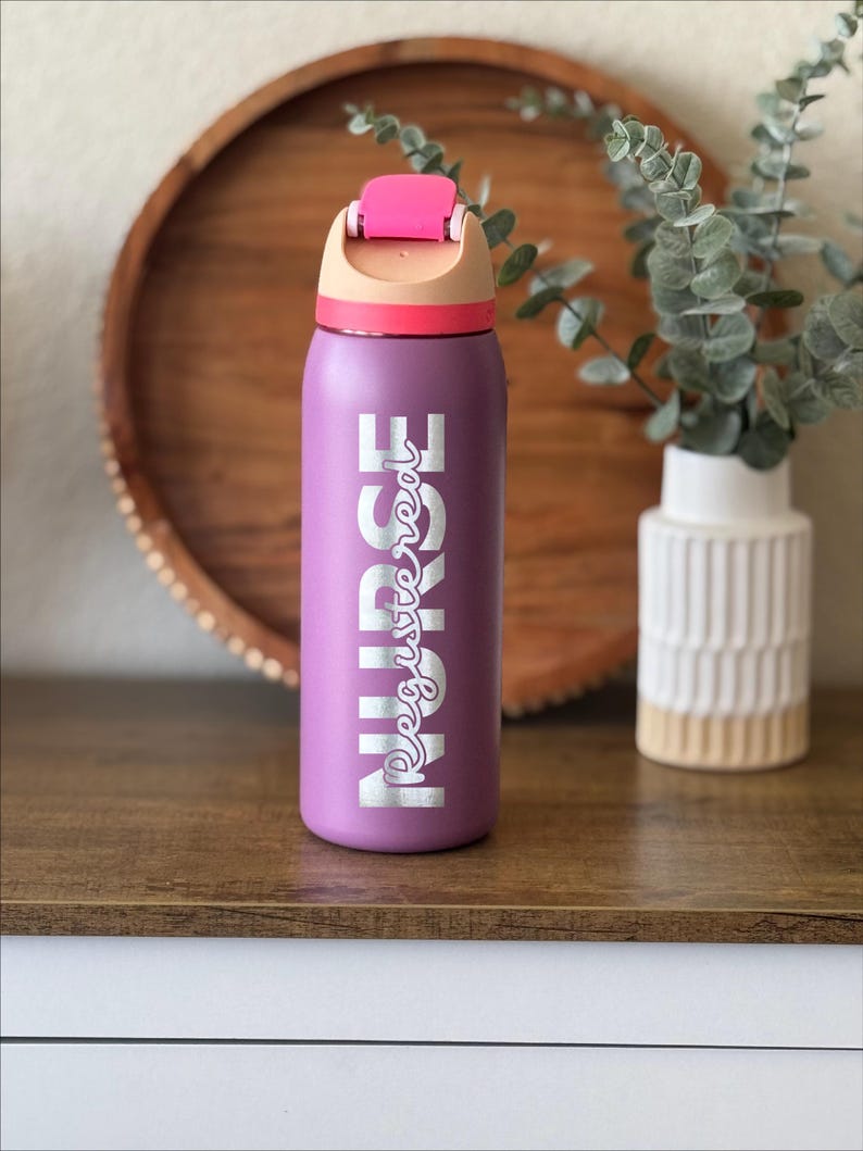 Custom Nurse Owala Bottle | Stethoscope Heart Engraved RN Name Gift for Nurses image 3