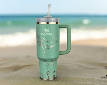Engraved Stanley Quencher H2.0 Flowstate Tumbler, Sea Life Whale Design, 40oz Travel Mug