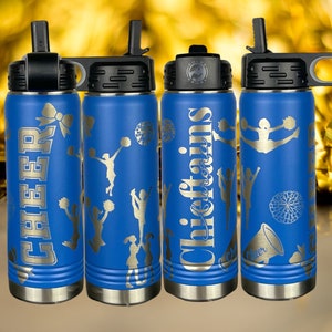 Personalized Cheerleading Water Bottle, Custom Laser Engraved 20oz Cheer Tumbler, Gift for Cheerleader, School Name Water Bottle