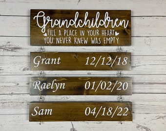 Personalized Wooden Grandparents' Sign: "Grandchildren Fill a Place in Your Heart You Never Knew Was Empty" Christmas Gift
