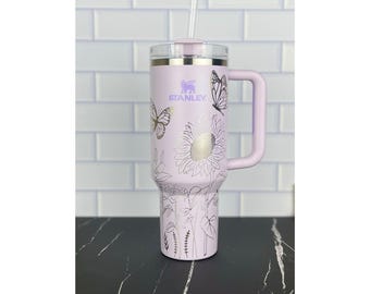 Laser Engraved Stanley Cup | Butterfly Garden 360 Wrap 30oz 40oz