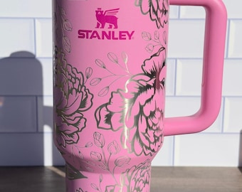 Laser Engraved Stanley Cup | Peony Flower 360 Wrap 30oz 40oz