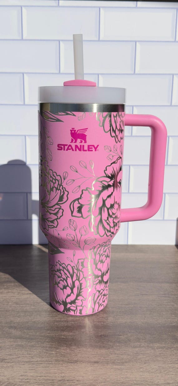 Laser Engraved Stanley Cup | Peony Flower 360 Wrap 30oz 40oz - Etsy