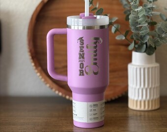 Personalized Senior 2025 Tumbler with Handle, Custom Name Graduation Gift