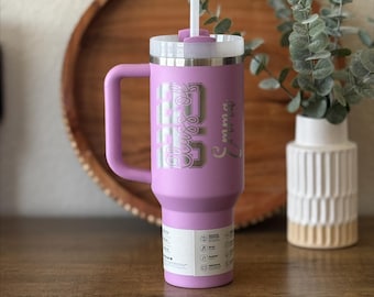 Personalized 40 oz Tumbler with Handle & Straw, Custom Engraved Travel Mug