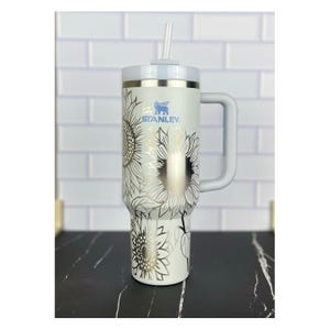Stanley Cup 40oz Tumbler With A Handle Sunflower Laser Engraved Gift for Her Stanley TikTok Cup