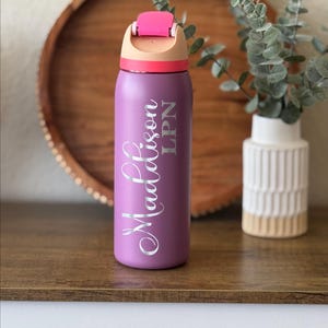 Custom Nurse Owala Bottle | Stethoscope Heart Engraved RN Name Gift for Nurses image 1