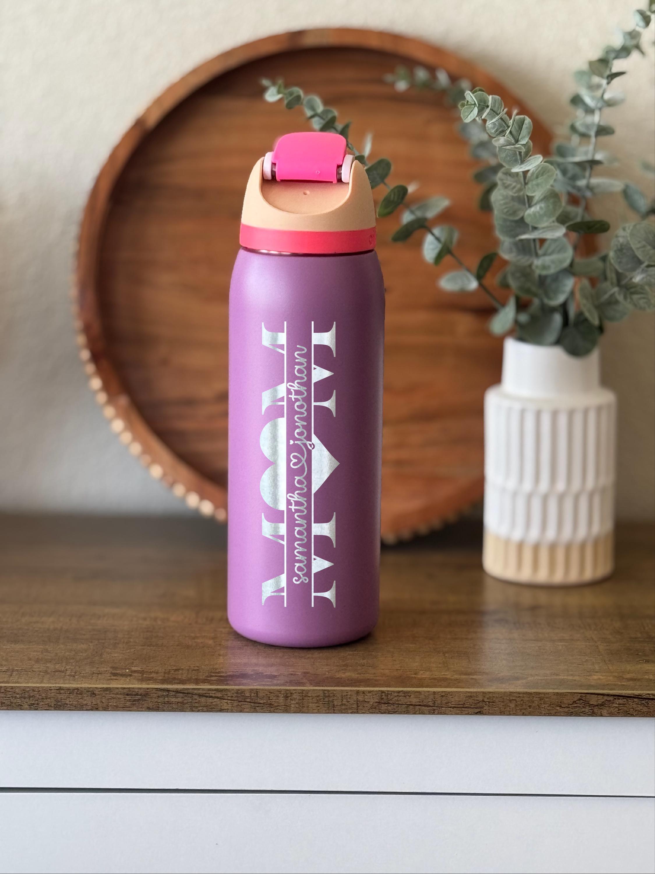 Engraved Owala Water Bottle – 24oz 32oz 40oz Custom MOM with Heart Names – Personalized Mother’s Day Gift for Mom