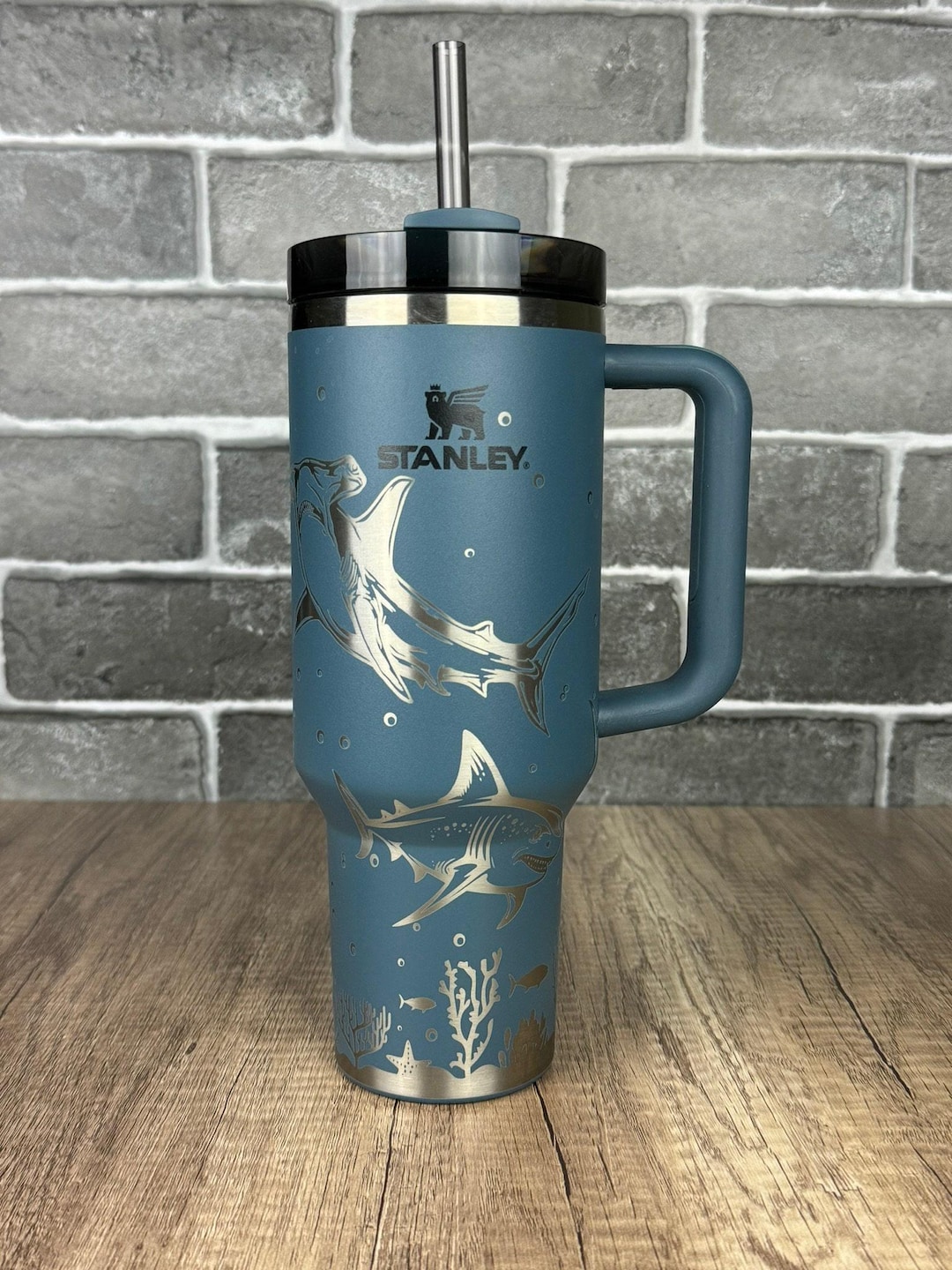 Shark Stanley Cup - Full Wrap Design - Custom Laser Engraved Shark