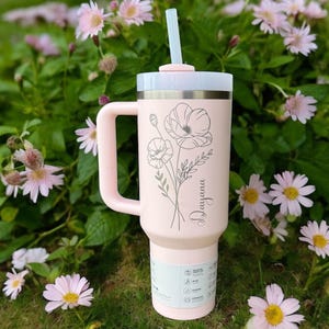 Personalized Stanley Tumbler 40oz – Custom Engraved Quencher Cup with Name or Birth Flower – Birthday or Teacher Gift.
