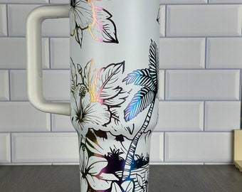 Laser Engraved Hibiscus Tumbler, Tropical Hawaii Cup, 40oz - Etsy